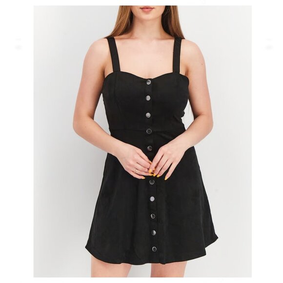 Forever 21 Women Plus Size 2X Fit Flare Snap Front Dress Faux Suede Goth Stretch - Picture 1 of 6
